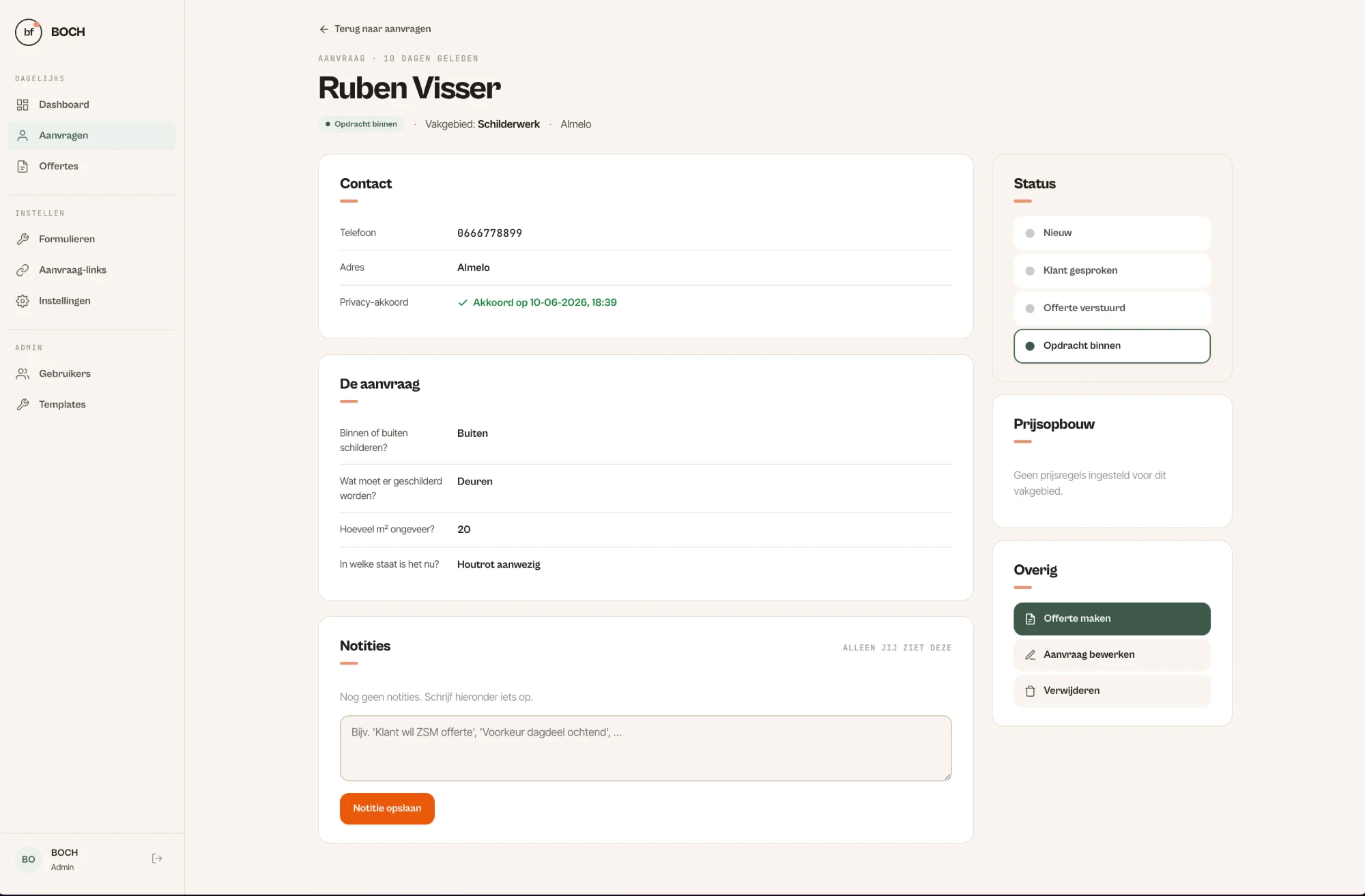 Aanvraag detail — compleet dossier klaar voor offerte